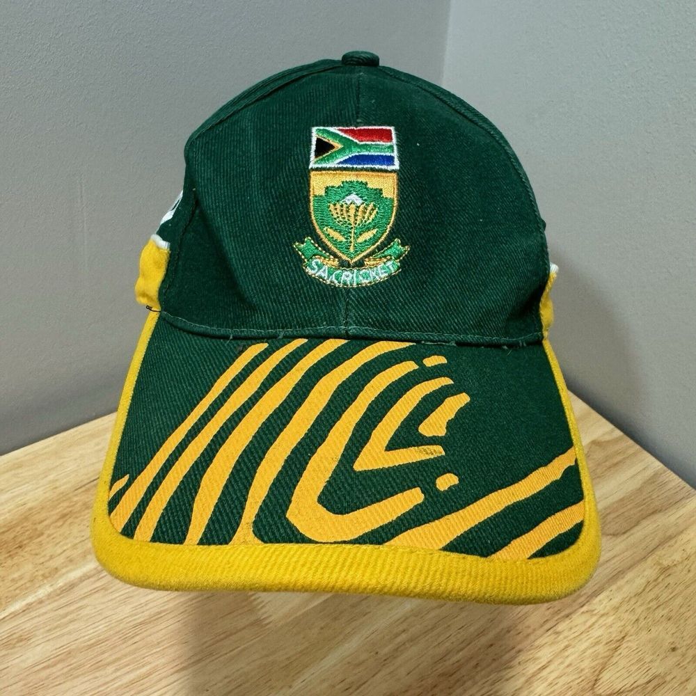 Vtg Y2K South Africa Cricket World Cup Hat Cap Green Patch African Flag Fitted M